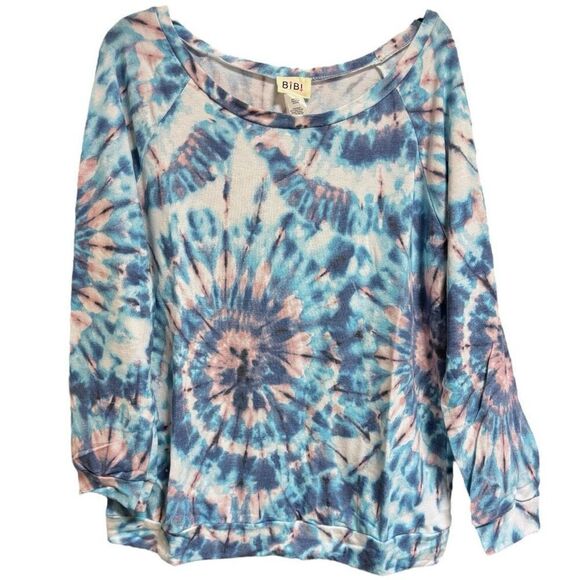 Bibi Blue Purple Tie Dye Print Terry T-Shirt NEW - Picture 5 of 8